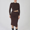 Vestido midi tactel cut out cintura Marrón 