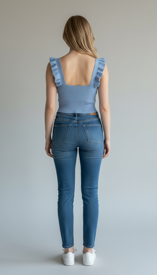 Top volantes azul