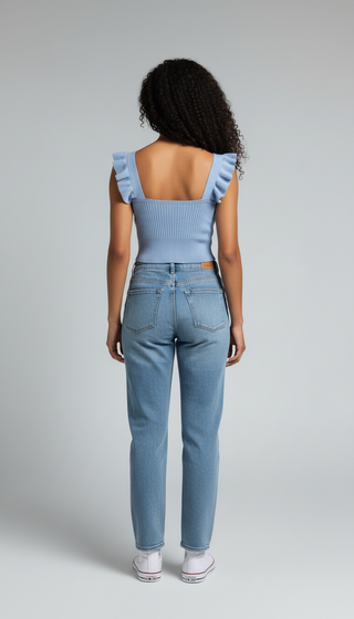 Top volantes azul