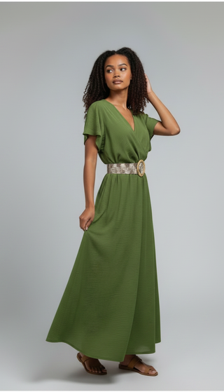 VESTIDO VERDE CAQUI