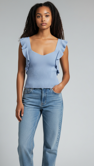 Top volantes azul
